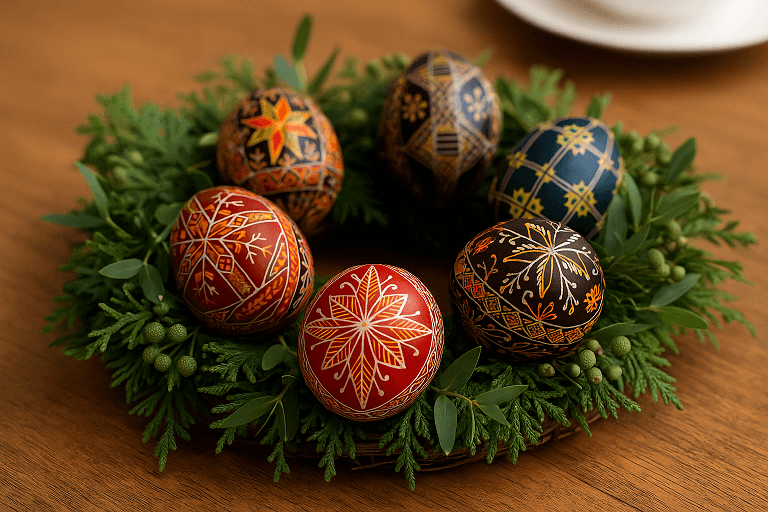 Pêssanka em Guirlandas e Centros de Mesa Como Combinar